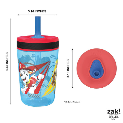 Zak Designs Kelso Tumbler 15 oz Set (Paw Patrol - Chase & Marshall 2pc Set) Toddlers Cups Leak-Proof Screw-On Lid with Straw Made of Durable Plast...