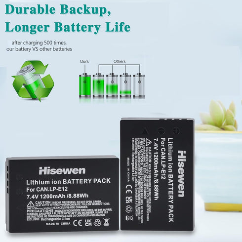 Hisewen LP-E12 Battery 2Pack, Dual USB Charger for Canon EOS M, EOS M2, EOS M10, EOS M50, EOS M50 Mark II, EOS M100, EOS M200, Rebel SL1, Powersho...