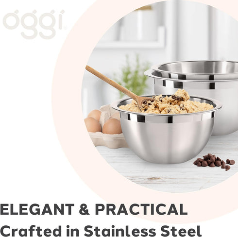 Oggi 3-Quart Two-Tone Stainless Steel Mixing Bowl, Great for Mixing, Making Dough, Dressing Salads, Mixing Eggs, Washing Vegetables...