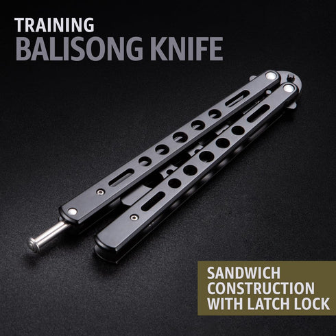 Grand Way Butterfly Trainer – Balisong Trainer – Practice Butterfly – Balisong Butterfly Knives NOT Real NOT Sharp Blade – Black Dull Trick Butter...