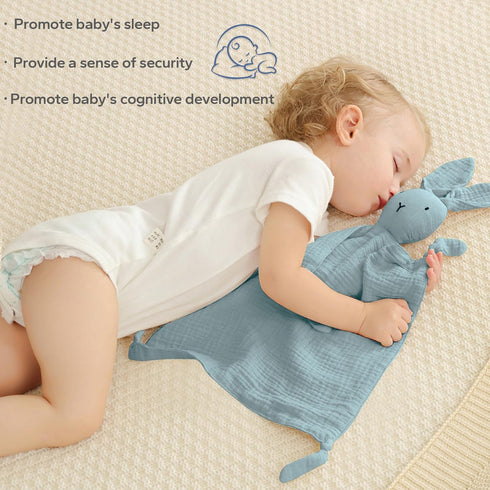 ZIGJOY Bunny Lovey Muslin Cotton Baby Security Blanket Soft Breathable Lovies for Babies Gifts for Newborn Infant Toddler Boys and Girls, Grey & B...