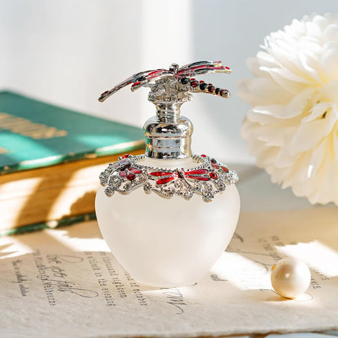 YU FENG Dragonfly Decorative Glass Perfume Bottle Jeweled Enameled Fancy Crystal Perfume Holder Scent Bottles Empty Refillable(Red,40ml)...
