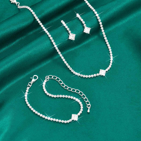 Unicra Silver Bridal Wedding Jewelry Set Sparkly Rhinestone Necklace Earrings Bracelet Sets Formal Costume Jewelry for Women and Brides...