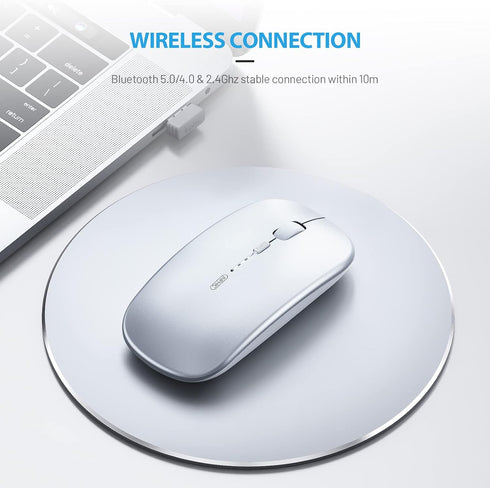 INPHIC Bluetooth Mouse, Slim Silent Rechargeable Wireless Mouse (Tri-Mode: BT 5.0/4.0+2.4G), 1600DPI Portable Mouse for MacBook Laptop Android Tab...