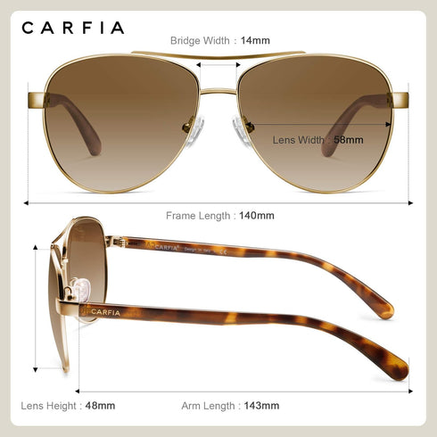 CARFIA Polarized Sunglasses for Women UV Protection Acetate Arms Metal Frame Woman's Shades CA3216...