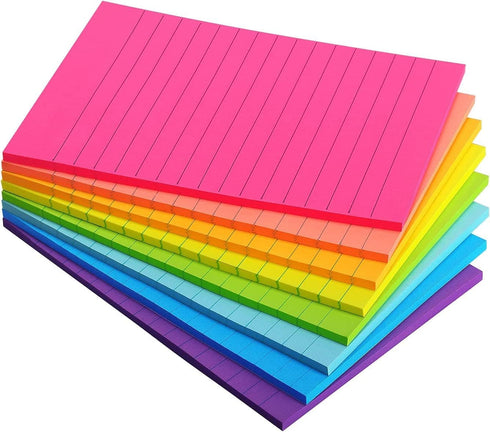 8 Pads Lined Sticky Notes 4x6 Sticky Notes with Lines Self-Stick Note Pads 8 Bright Multi Colors, 35 Sheet/Pad...