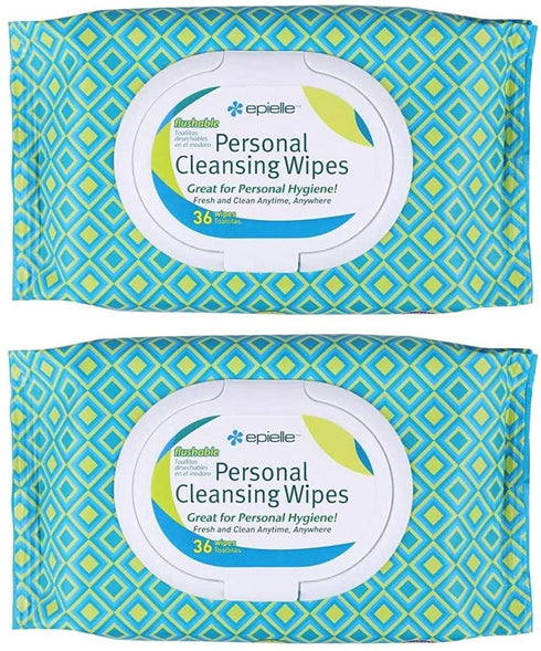Epielle Personal Cleansing Wipes | Natural Ingredients | Flushable Wet Wipes | Travel Size, Daily Use | 2 Pack | Korean Skincare...