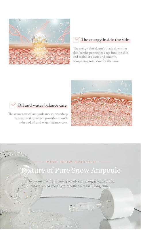 Pure Snow Ampoule - Real 24 Karat Gold Ampoule Korean Skin Care - Gold Skincare Anti-Aging Serum with Peptides, and Vitamin C - Brightens, Moistur...
