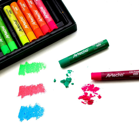 Artecho Neon Oil Pastels Set of 12 Colors (10x70mm), Soft Oil Pastels for Art Painting, Drawing, Blending, Oil Crayons Pastels Art Supplies...