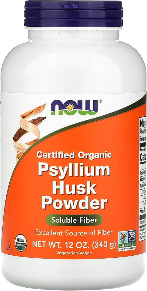 NOW Supplements, Psyllium Husk Powder, Certified Organic, Non-GMO Project Verified, Soluble Fiber, 12-Ounce...