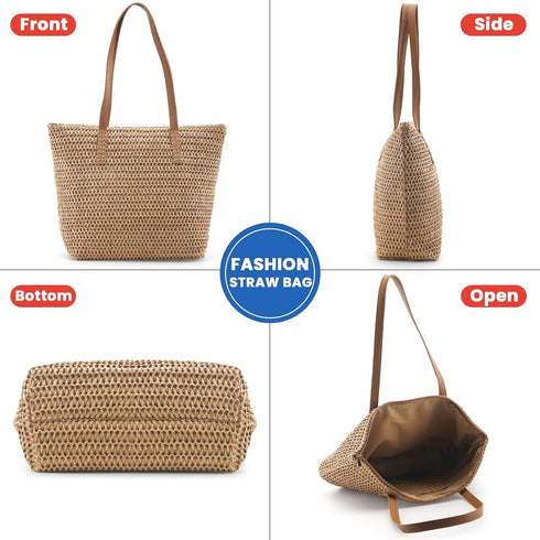 MABROUC Lightweight Straw Bag, Straw Beach Bag for Women, Large Woven Summer Tote Handbag Shoulder Bag for Outdoor Vacation...
