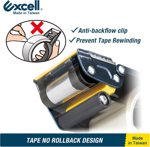 Excell Anti-Backflow Metal Packaging Tape Dispenser (2" Wide) for Packaging, Transportation, Moving and Box Sealing Carton (Tape Gun + 1 Tape)...