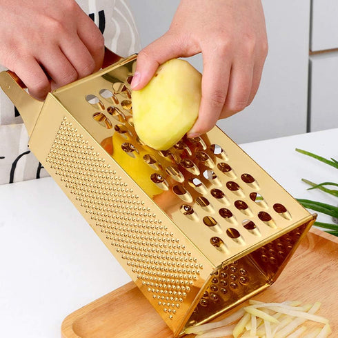 Large Stainless Steel 4 Sides Grater Slicer with Handle, Multifunctional Cutter Planing for Ginger, Garlic, Cucumbers, Carrots, Cheese, Potato, Er...