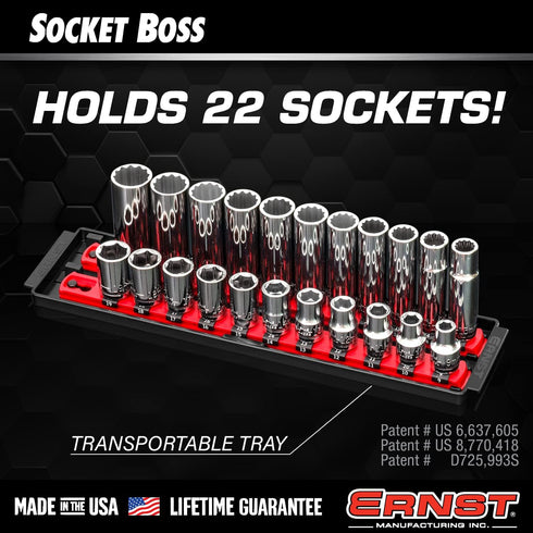 Ernst Manufacturing Socket Organizer Rails - Socket Boss 2-Rail 1/2-Inch-Drive Twist-Lock Socket Holder, 13-Inch, Red (8494) - Made in the USA...
