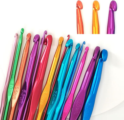 GIRLOOKA 14PCS Aluminum Crochet Hooks Set Multicolor Aluminum Handle Knitting Needles Craft Yarn 2-10mm......