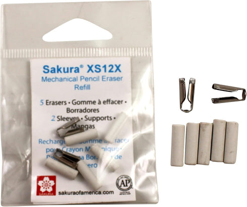 Sakura Mechanical Pencil Eraser Refills - Mechanical Pencil Erasers for Sakura XS-12 Pencil - 5 Erasers - 2 Metal Sleeves...