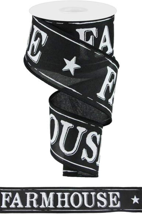 Farmhouse Wired Ribbon, Black and White Script - 2.5 Inches x 10 Yards...