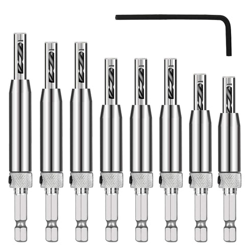 Self Centering Drill Bit Set, Self Centering Hinge Tapper Core Hole Puncher,Self Centering Hinge Tapper Core Drill Bit Set with 1 Hex Key & 8 Dril...