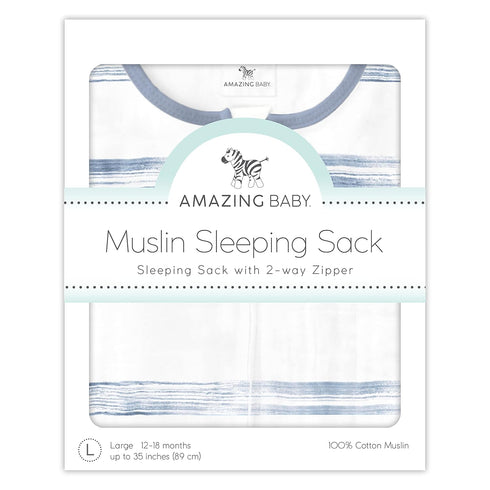 Amazing Baby Cotton Muslin Sleeping Sack, for Baby Boy or Girl, Wearable Blanket with 2-Way Zipper, Watercolor Stripes, Denim, Large (12-18 Month)...