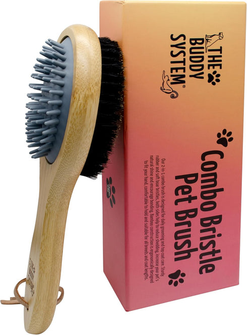 The Buddy System Combo Bristle Pet Brush, 2-in-1 Brush, Durable Rubber Side and Soft Boar Bristle Side - All Pets and Coat Lengths - Top Coat Mass...