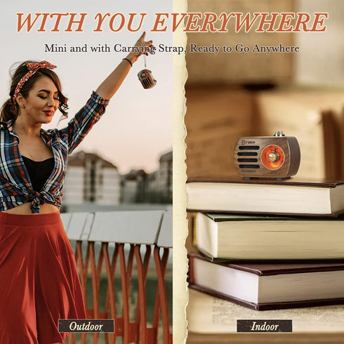 PRUNUS Wood Retro FM Radio Bluetooth Mini Portable Wooden Old Vintage Radio Speaker, Rechargeable Battery Operated, Strong Bass Enhancement, Loud ...