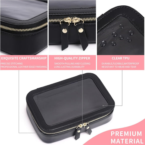 Clear Makeup Bag for Women Transparent Cosmetic Bag Case Clear Accessories Bag Portable Makeup Bag for Car (A/Black, M)...