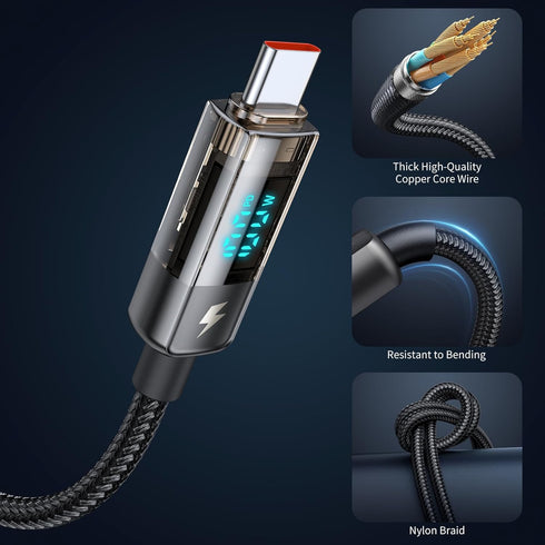 mcdodo USB C to USB C Charger Cable Transparent Data Cable PD 100W Charger Digital Display Auto Power Off Dual Core Protection for iPhone 15/MacBo...