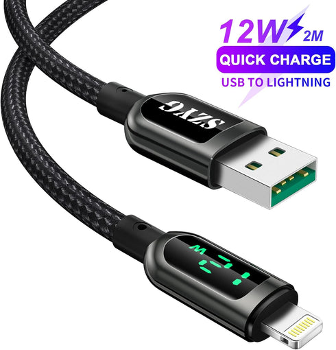 AICase iPhone Charger Cable, 6.4ft Nylon Braided Charging Syncing Cord with LED Display Compatible with iPhone 13 13 Pro 12 Pro Max 12 11 X XS XR ...