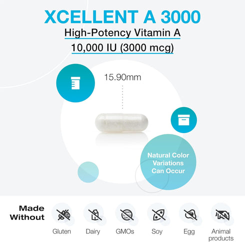 XYMOGEN Xcellent A 3000-10,000 IU High-Potency Vitamin A Supplement (Retinyl Palmitate) - Supports Healthy Immune Function, Healthy Skin + Mucous ...