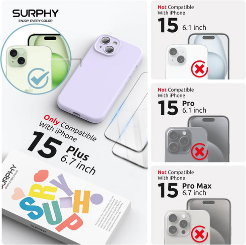 SURPHY Designed for iPhone 15 Plus Case Compatible with MagSafe (6.7 inch 2023), with 2 Pack Screen Protector, Liquid Silicone Phone Case (Camera ...