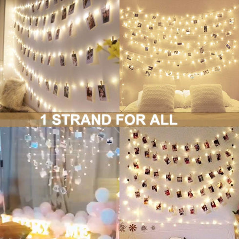 Decute 100 LED 50 Photo Clips String Lights Holder 33FT Starry Fairy Lights for Hanging Pictures Cards Memos USB Powered with Switch Perfect for B...