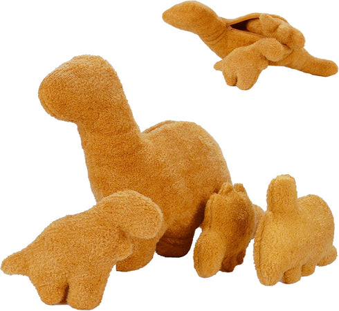 4 Pieces Dino Nugget Pillow Set - Large Chicken Nugget Plush with 3 Dino Plush Toys, Creative Dinosaur Stuffed Animal Doll for Kids (4pcs Dino Set...