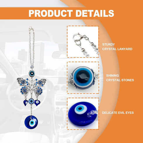 Evil Eye Car Hanging Ornament, Charms for Rear View Mirror, Handmade Turkish Ornament, Lucky Blue Evil Eye Hanging Ornament Amulet for Car, Home a...