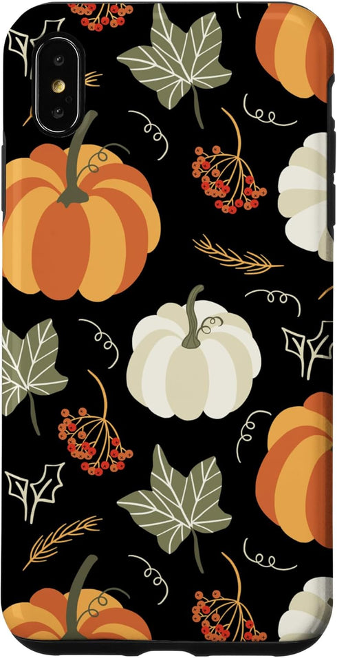 iPhone XS Max Autumn falling leaves and pumpkin spice harvest happy fall Case...