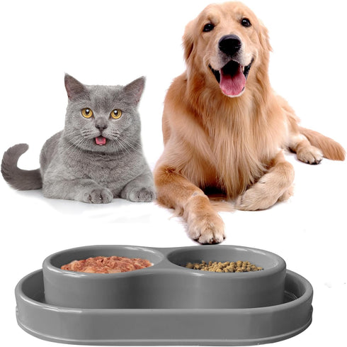 PetLike Ants Away Double Dog Water and Food Bowls,6 cups/48oz Pet Feeder Bowls for Puppy Medium Large Dogs Cats (Grey, 15.5X9.5X2.75 INCH)...