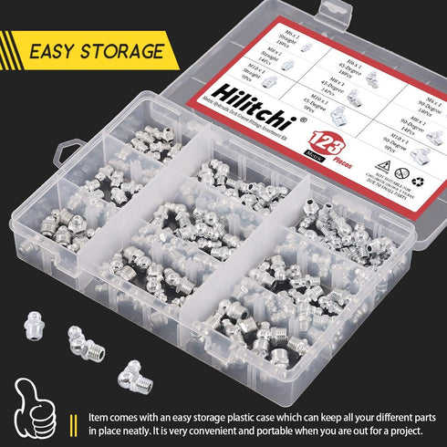 Hilitchi 123Pcs Metric Hydraulic Zerk Grease Fittings Assortment Kit (Metric)...