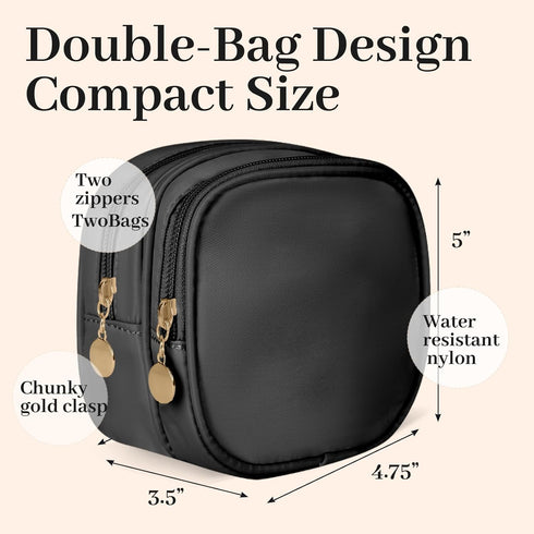 Small Makeup Pouch, Double Zipper Cosmetic Bag, Travel Makeup Bag, Cute Makeup Bag for Purse, Mini Toiletry Bag (Black)...