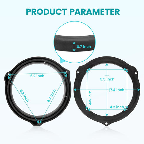 6.5 Inch Front Rear Door Speaker Spacer W/Speaker Wiring Harness for 2012-2020 Ford Mustang/Fusion/Focus/Escape/Fiesta/Edge, 6.5” Speaker Adapter ...