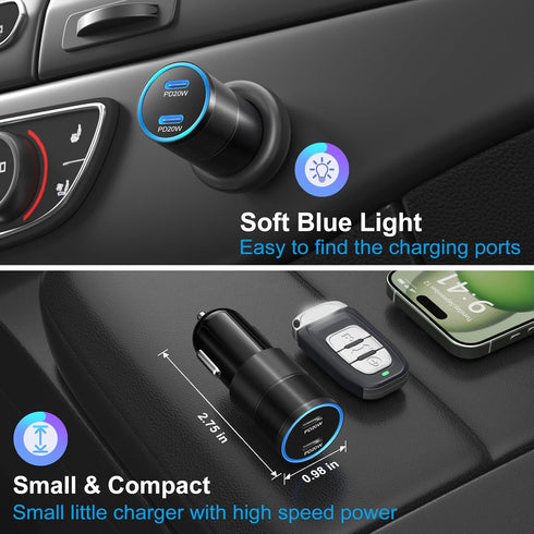 USB C Car Charger 40W, Bangfun Dual Port 12V Car Charger USB-C Cigarette Lighter Adapter Plug PD 3.0 Fast Charging Type C Car Phone Charger for iP...
