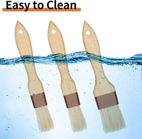 3 Pcs Pastry Brush, Natural Bristle Basting Brush, Cooking Brush, Food Brush, Butter Brush, Baster Brush, BBQ Brushes for Sauce, Kitchen Baking Br...