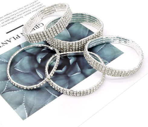 Women Rhinestone Stretch Ankle Bracelet Silver Sparking Tennis Bracelet Crystal Anklet Foot Chain Jewelry (1 Row - 6pcs)...