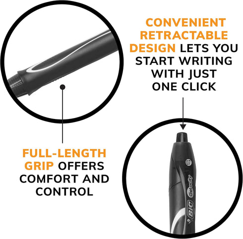 BIC Gelocity Quick Dry Black Gel Pens, Medium Point (0.7mm), 8-Count Pack, Retractable Gel Pens With Comfortable Full Grip...