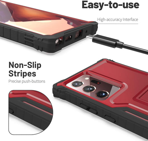 ExoGuard Samsung Galaxy Note 20 Ultra 5G Case, Rubber Shockproof Cover Case for Samsung Note 20 Ultra 5G Phone 6.9 inch, Built-in Kickstand (Red)...