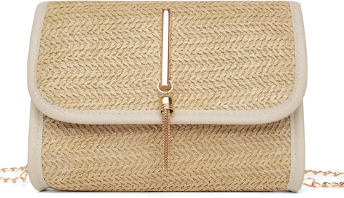 Straw Crossbody Bag for Women, Small Beach Shoulder Bag Woven Bags Travel Handbag Purse with Chain...