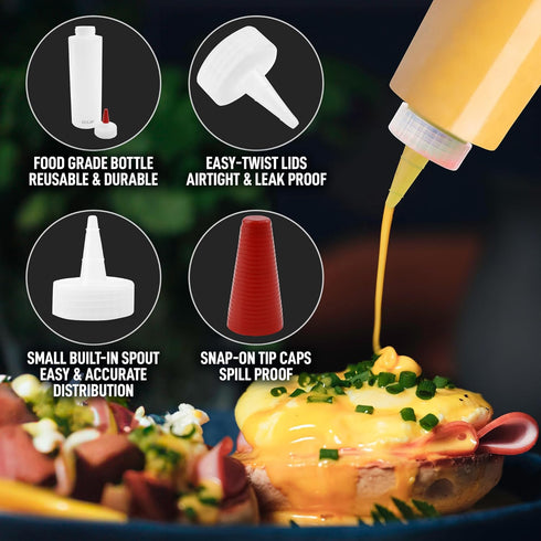 Zulay 2-Pack Squeeze Bottles for Sauces & Condiments - 17oz Squirt Bottles with Small Pointed Nozzle and Cap - BPA-Free, Leak-Proof, Reusable Plas...