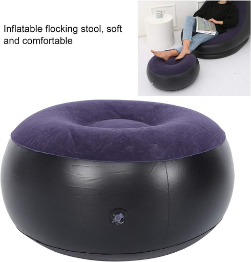 Indoor Outdoor Inflatable Stool, Footstool Leg Rest Pillow Car Flocking Couch Round Air Ottoman Cushion Fast Inflating Chair Travel Accessories fo...