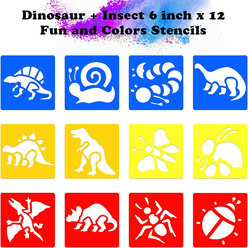 24 Pieces Stencils for Kids Sidewalk Chalk Stencil Large Animal Painting Stencils Washable Garden Stencils Dinosaur Insect Stencils Animal Templat...