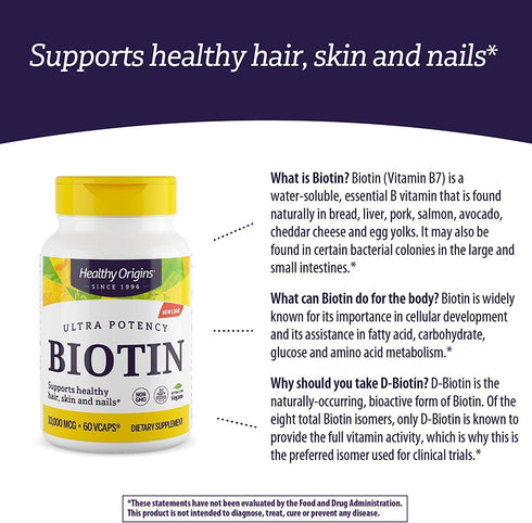 Healthy Origins Ultra-Potency Biotin (B7), 10,000 mcg - Supports Skin, Hair & Nails - High-Grade Vitamin B7 - Non-GMO, Gluten-Free Biotin for Vega...
