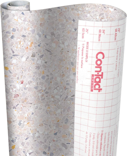 Con-Tact Brand Creative Covering, Self-Adhesive Shelf Liner, Multi-Purpose Vinyl Drawer Liner, Easy to Use and Apply, 18'' x 9', Terrazzo Blush...