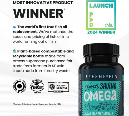 Ocean Saving Omega 3, The Fish Oil Replacement, 2-month Supply, Sustainably Sourced, Highest Levels of DHA per Capsule (440 mg), Algae Oil, w/DPA....